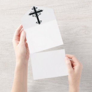 Premium Ornamental Carved Cross Art All In One Invitation