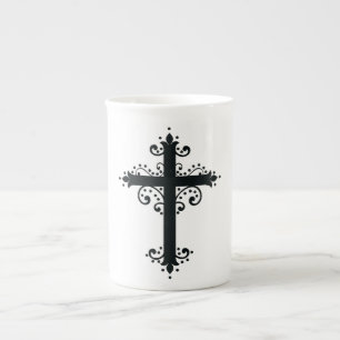 Premium Ornamental Carved Cross Art Bone China Mug
