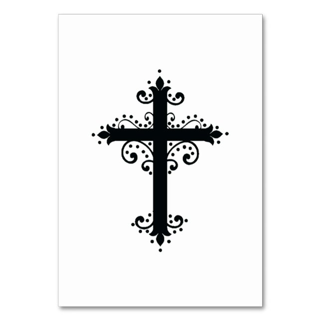 Premium Ornamental Carved Cross Art Table Number (Front)
