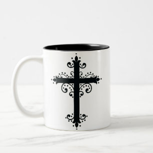 Premium Ornamental Carved Cross Art Two-Tone Coffee Mug