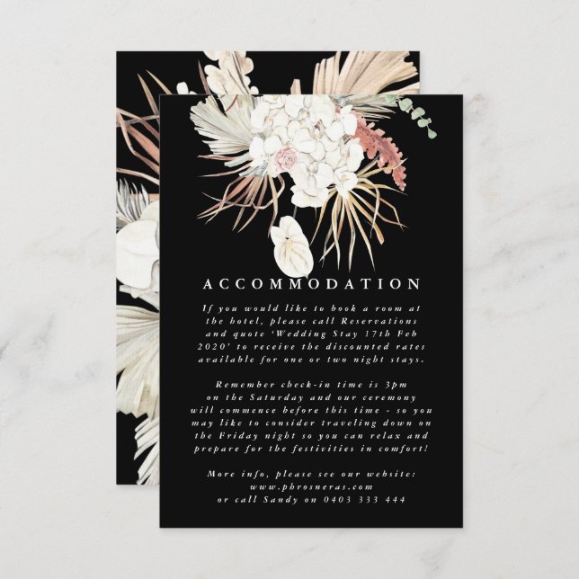 Premium Pampas Grass Floral Black Elegant Wedding Enclosure Card (Front/Back)