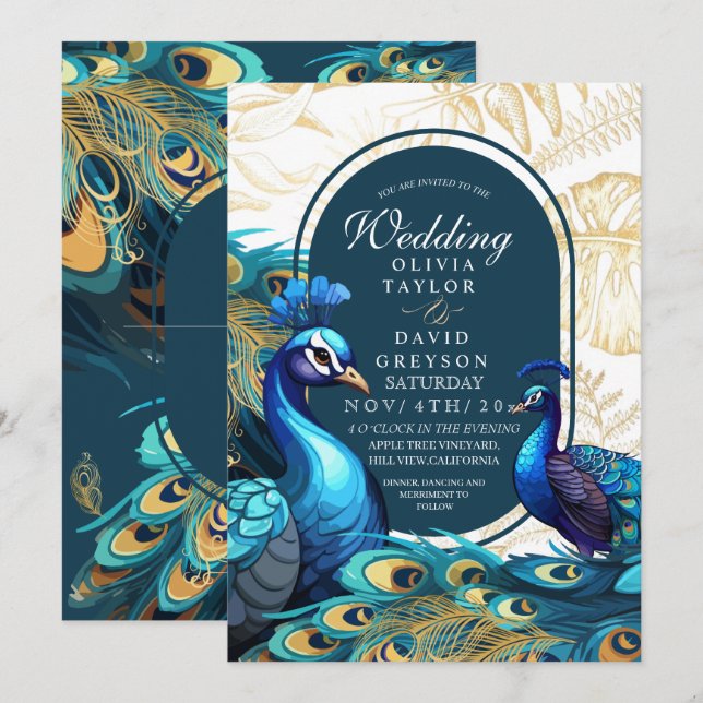Premium Peacocks Feathers Wedding  Invitation (Front/Back)