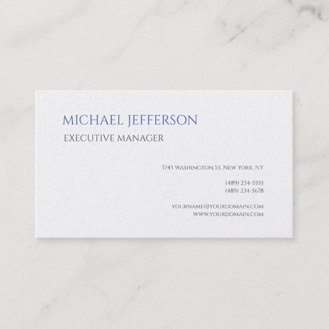 Premium Pearl Modern Elegant Simple Blue White Business Card (Front)