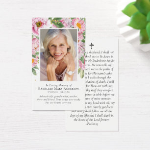 Premium Peonies Photo Memorial Prayer Card