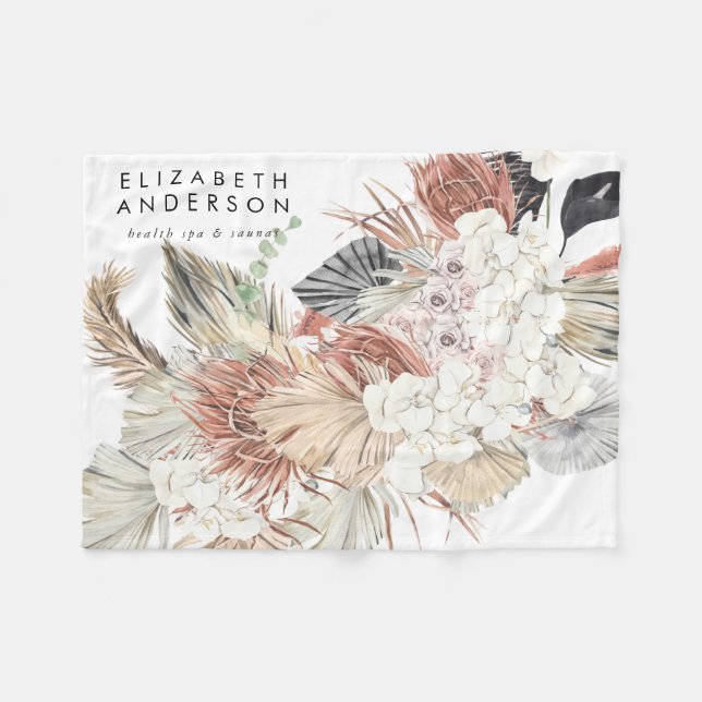 Premium Pure White Pampas Grass Floral Ultra Fleece Blanket (Front (Horizontal))