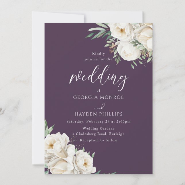 Premium Purple & White Floral Wedding  Invitation (Front)