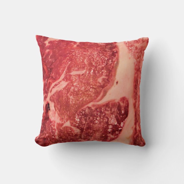 Premium Raw Red Meat | Marbled Steak Macro Photo Cushion (Front)
