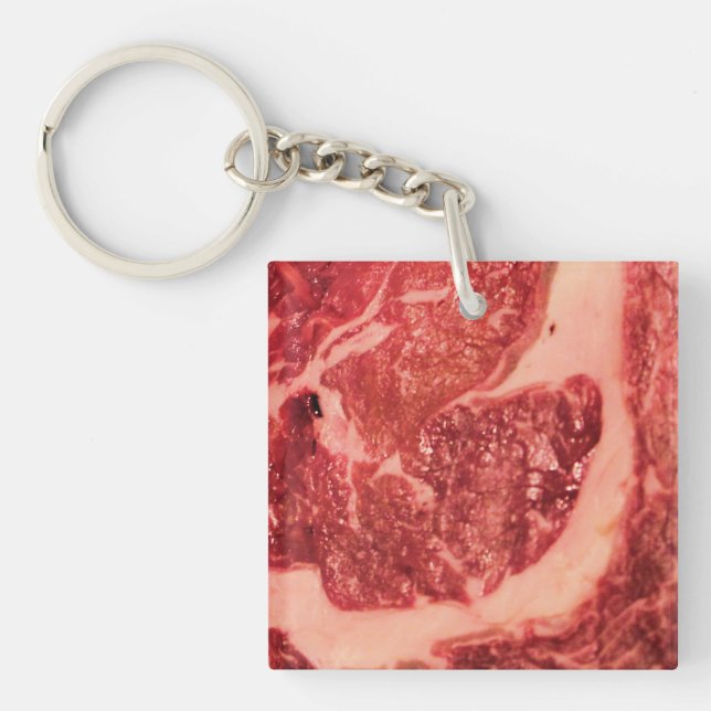 Premium Raw Red Meat | Marbled Steak Macro Photo Key Ring (Front)