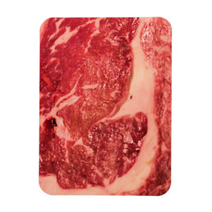 Premium Raw Red Meat   Marbled Steak Macro Photo Magnet