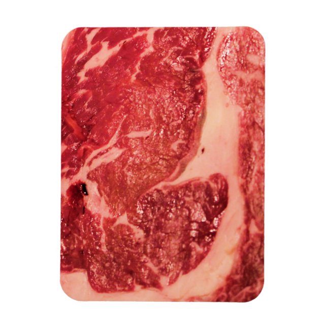 Premium Raw Red Meat | Marbled Steak Macro Photo Magnet (Vertical)