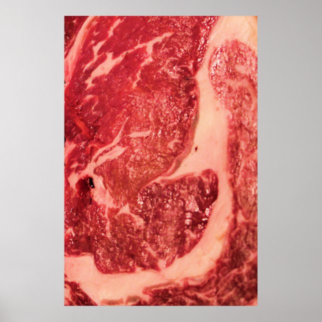 Premium Raw Red Meat | Marbled Steak Macro Photo Poster (Front)