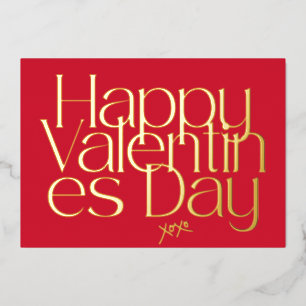 PREMIUM RED MODERN XOXO HEART VALENTINES DAY GOLD FOIL HOLIDAY CARD