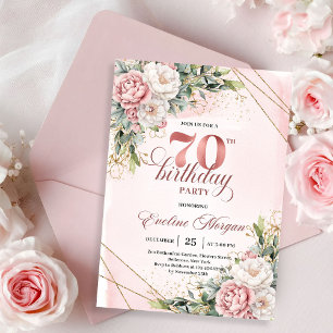 Premium Rose Gold Boho Floral 70th Birthday Invite