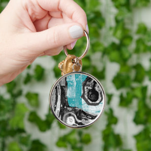 Premium Round Large Surface Current Abstract Flow  Key Ring