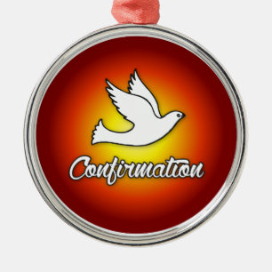 Premium Round Ornament, Confirmation, Dove, Red Metal Tree Decoration