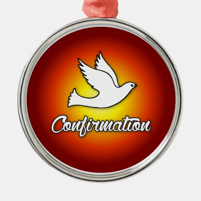 Premium Round Ornament, Confirmation, Dove, Red Metal Tree Decoration (Front)