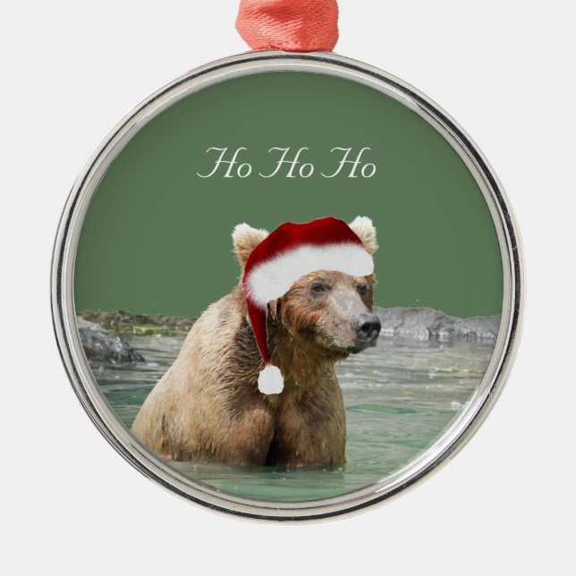 Premium Round Ornament w/ grizzly bear (Front)