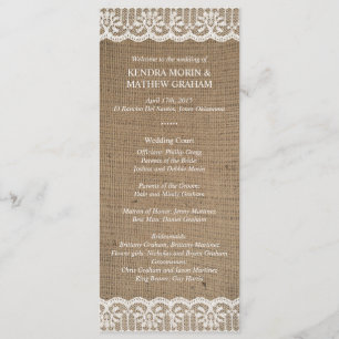 Premium Rustic Burlap Lace Wedding Programs 4x9.25 Programme