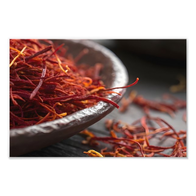 Premium Saffron Threads Extreme Macro Close Up Lux Photo Print (Front)