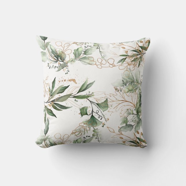 Premium Sage Modern Eucalyptus Green throw pillow (Front)