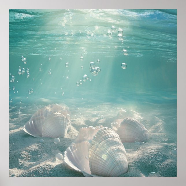 Premium Seafoam Green Seashell Art Print (Front)