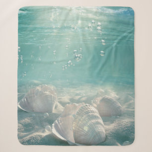Premium Seafoam Green Seashell Art Print Sherpa Blanket