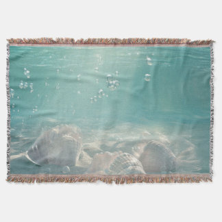 Premium Seafoam Green Seashell Art Print Throw Blanket