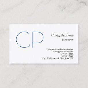 Premium Silk Blue White Minimalist Modern Monogram Business Card