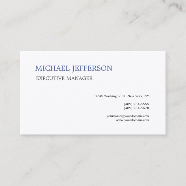 Premium Silk Modern Elegant Simple Blue White Business Card (Front)