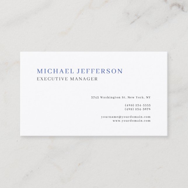 Premium Silk Modern Elegant Simple Blue White Business Card (Front)
