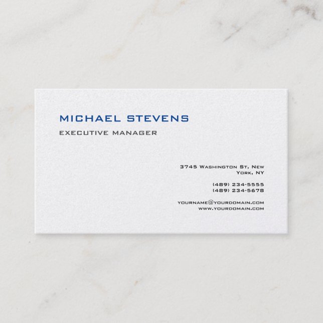 Premium Silk Modern Elegant Simple Blue White Business Card (Front)