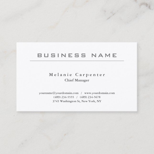 Premium Silk White Minimalist Modern Plain Business Card (Front)