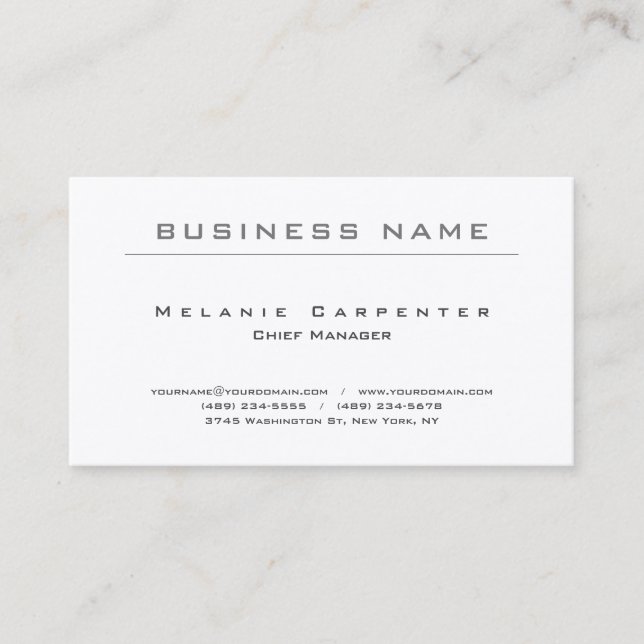 Premium Silk White Minimalist Modern Plain Business Card (Front)