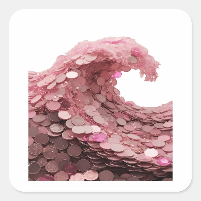 Premium Silver PINK COIN WAVE Square Sticker (Front)
