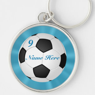Premium Silver Soccer Keychains YOUR NAME & NUMBER