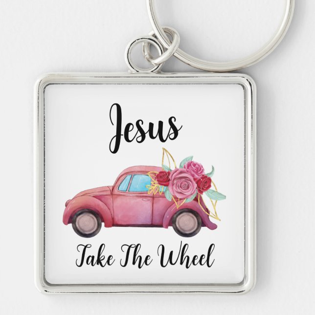 Premium Square Metal Keychain, Small (1.38") Key Ring (Front)