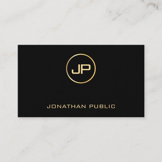 Premium Thick Luxury Elegant Black & Gold Modern Business Card (Front)