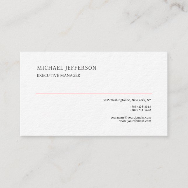 Premium Thick Modern Elegant Simple White Business Card (Front)