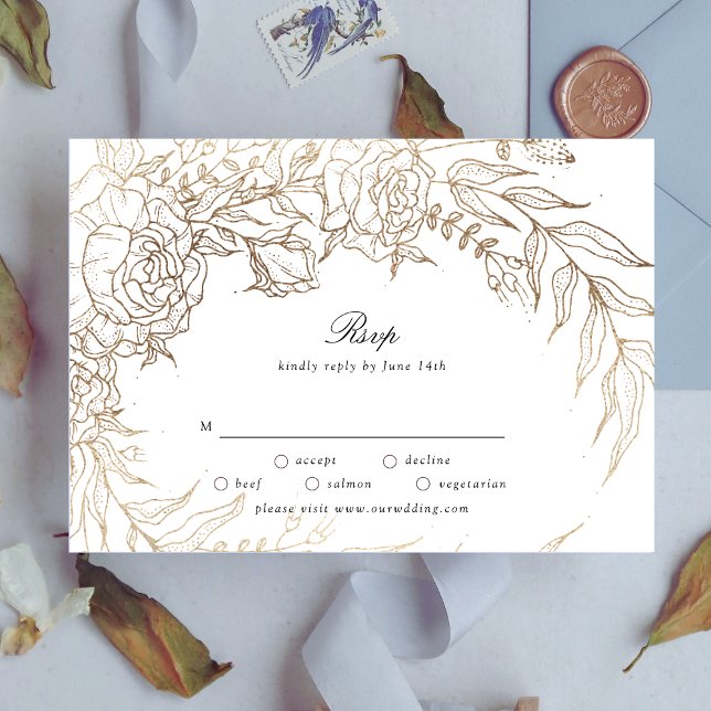 Premium White and Gold Floral Wreath Wedding RSVP Card (Creator Uploaded)