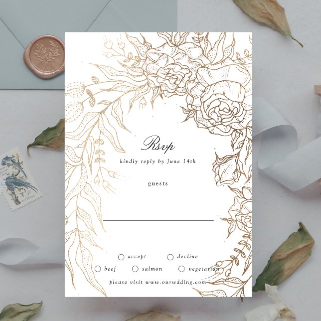 Premium White and Gold Floral Wreath Wedding RSVP Card (Creator Uploaded)