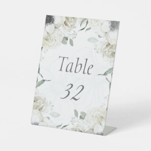 Premium White Floral Botanical Wedding Table Numbe Pedestal Sign