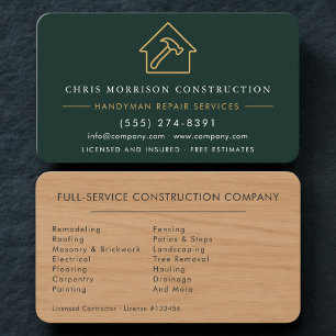 Premium Wood Green Gold Remodeling Handyman Business Card