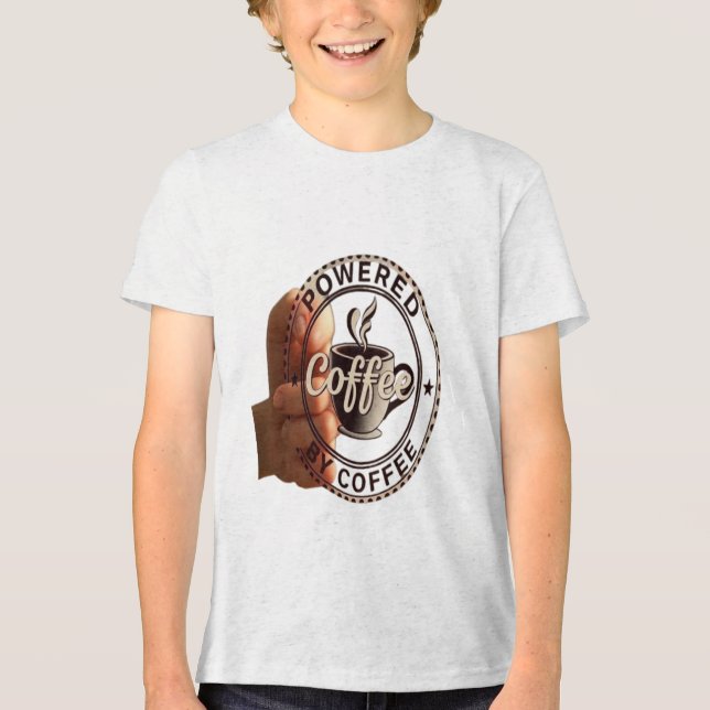 Premium Youth "Powered By Coffee" Soft Tri-blend Shirt (Front)
