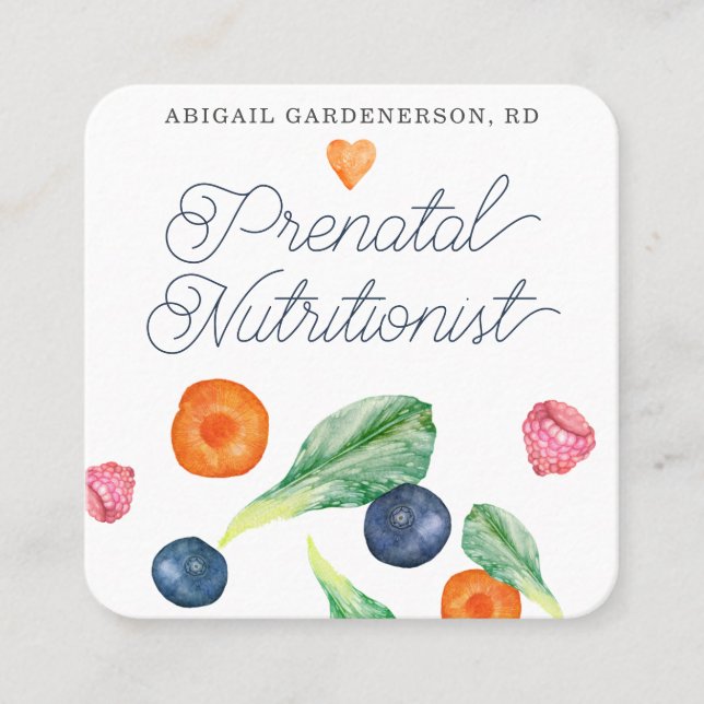Prenatal Nutritionist Veggies Fruit  Square Busine Square Business Card (Front)