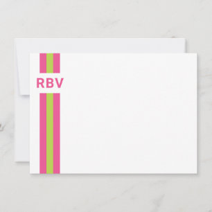 Prep Stripe Bright Pink and Lime Green Thank You Card