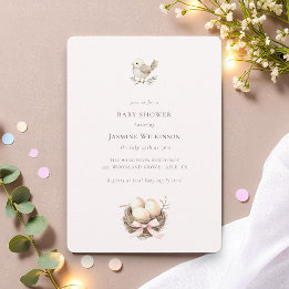 prep the nest pink watercolor minimal baby shower invitation