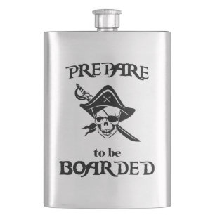Prepare to be Boarded Black Pirate Skull Hip Flask
