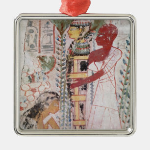 Preparing a mummy for a purification ceremony metal tree decoration