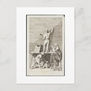Preparing a wall for fresco painting (engraving) postcard