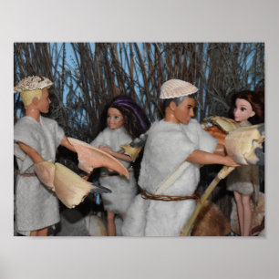 Preparing for a prehistoric hunt. poster